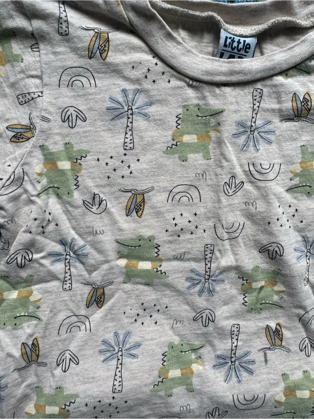 Little Lad Toddler Summer Tee with Dino Print + Mustard & Sage Shorts Set